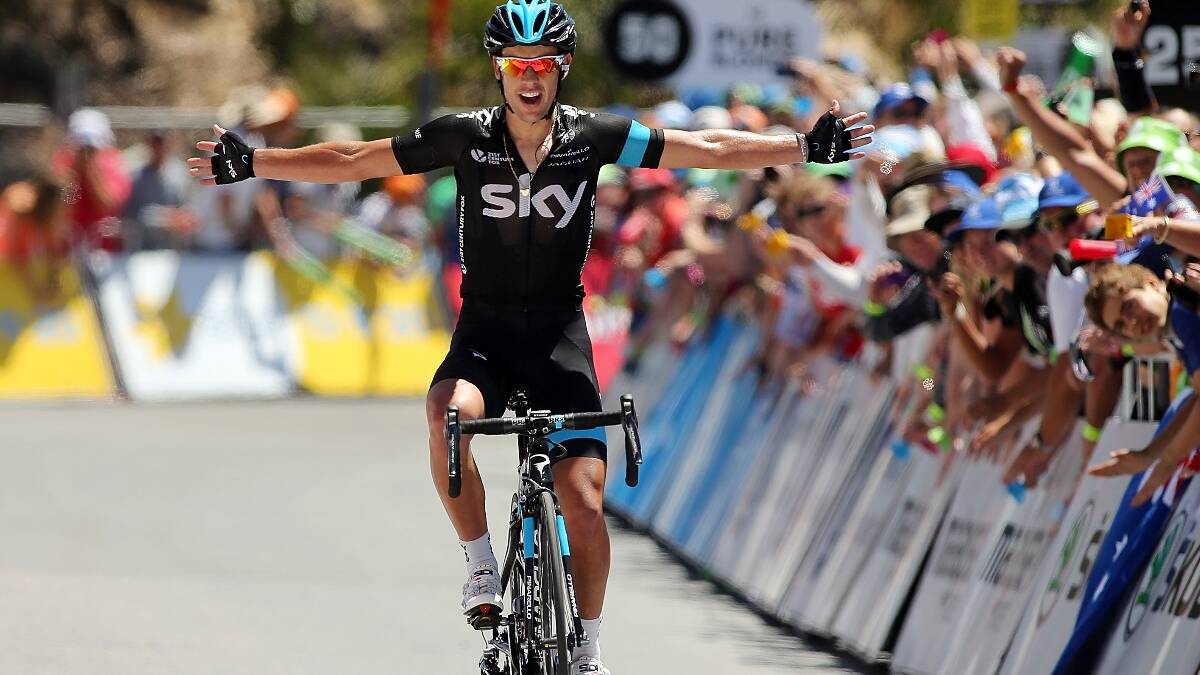 Australian cyclist Richie Porte of Team Sky celebrates after winning Stage Five of the Tour Down Under on January 25, 2014 in Adelaide, Australia. Photo: Getty.