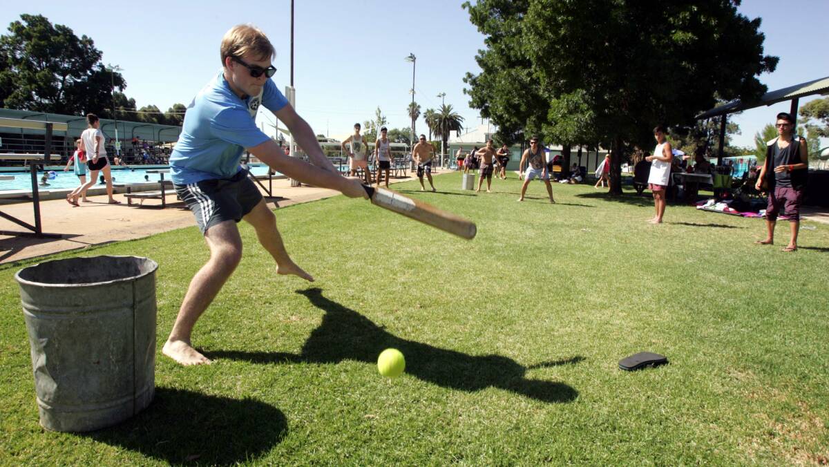 Jarrod Sillis at the crease at the Australia Day pool party in Leeton. Picture: John Gray