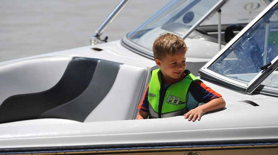 Max Lenehan, 5, at a day for kids to try out water activities on Lake Albert, hosted by Lake Albert Boat Club. Picture: Addison Hamilton