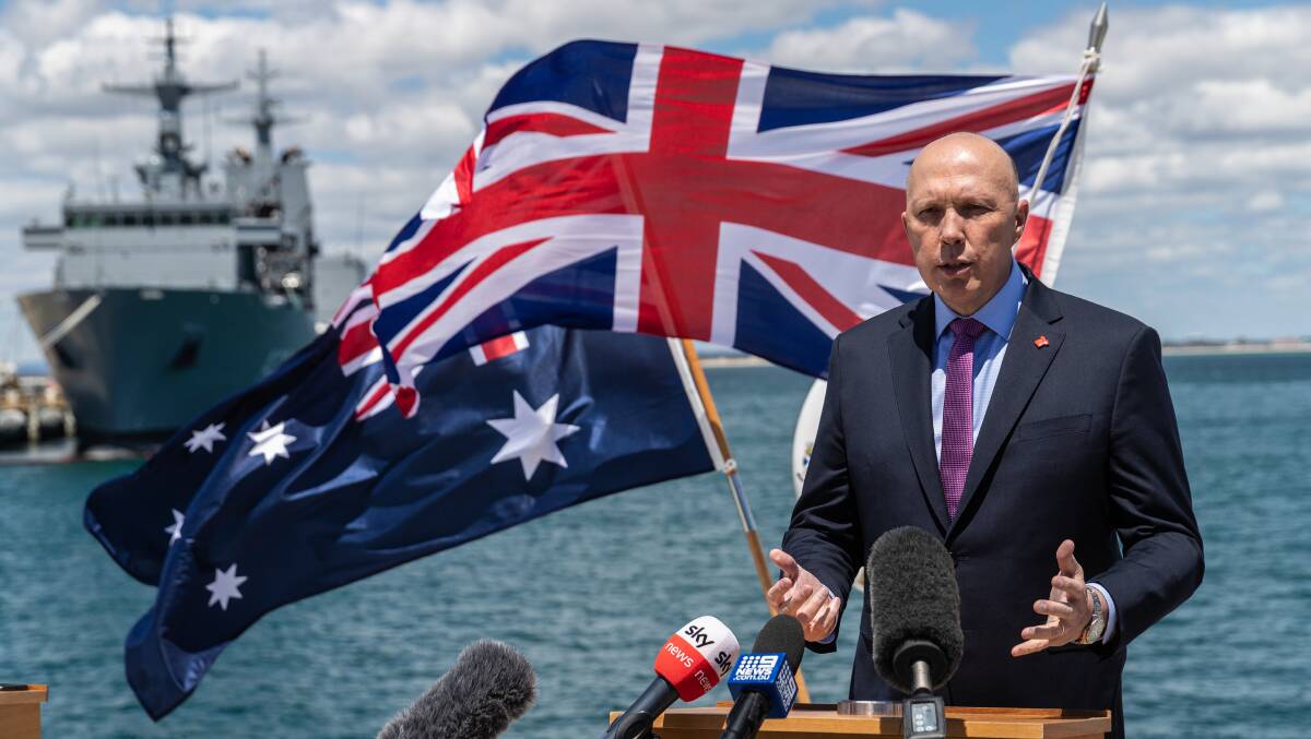 Defence MInister Peter Dutton at HMAS Stirling Royal Australian Navy base in Perth last October. Picture: AAP