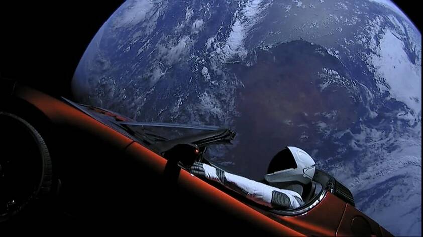 The 'Starman' Tesla Roadster orbiting above Australia.
Photo: YouTube/SpaceX