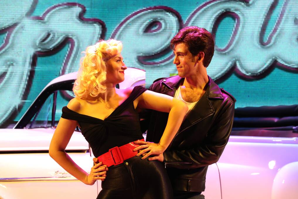 SUMMER LOVIN': Jess Farrell (Sandy) and Tyler Hoggard (Danny) on stage at IPAC ahead of the opening night of Grease. Picture: Robert Peet. 