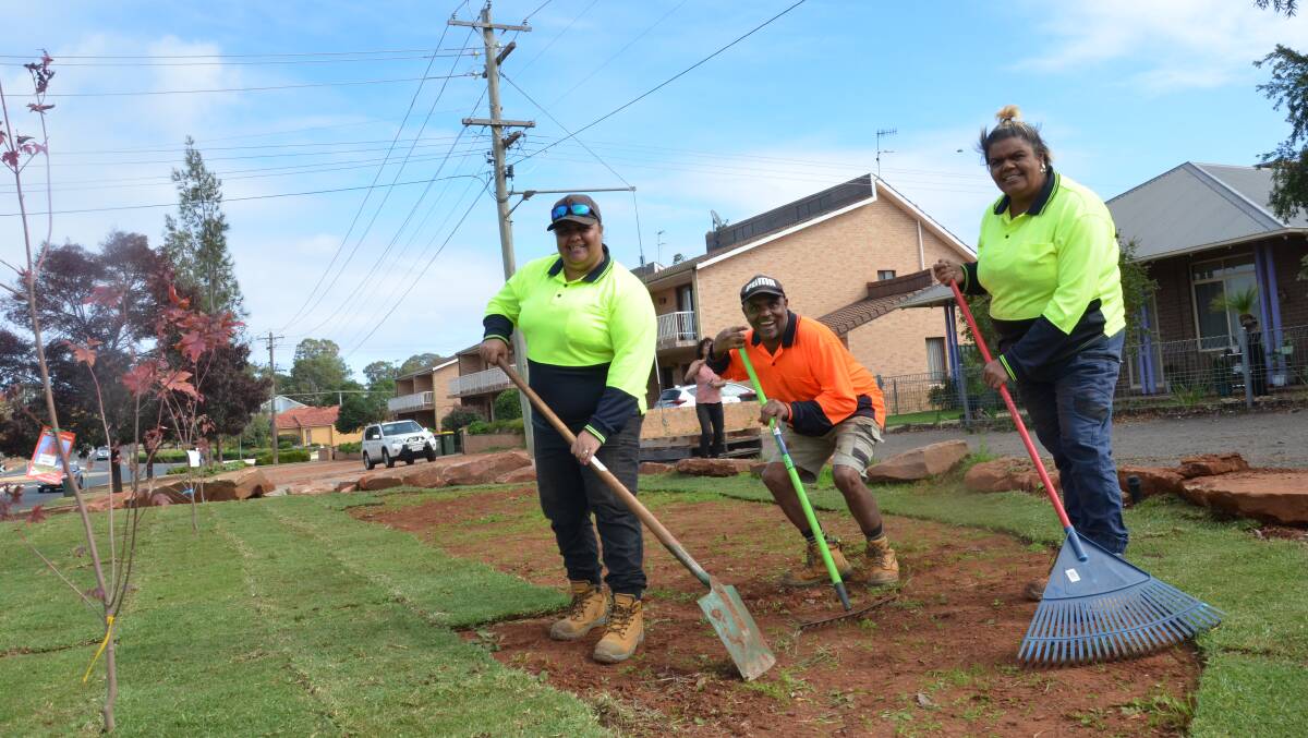 LANDSCAPED: Roslyn Simpson, Darryl Powell and Natasha Simpson are involved in improving the Griffith Local Aboriginal Land Council's land. PHOTO: Declan Rurenga