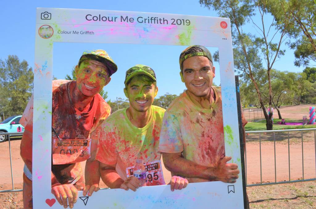 COLOURFUL: Amar Jit Singh says Colour Me Crazy reminds him of Holi Holi. Pictured at Colour Me Crazy is Jordan Robins, Anthony Ianelli and Nicholas McMahon.