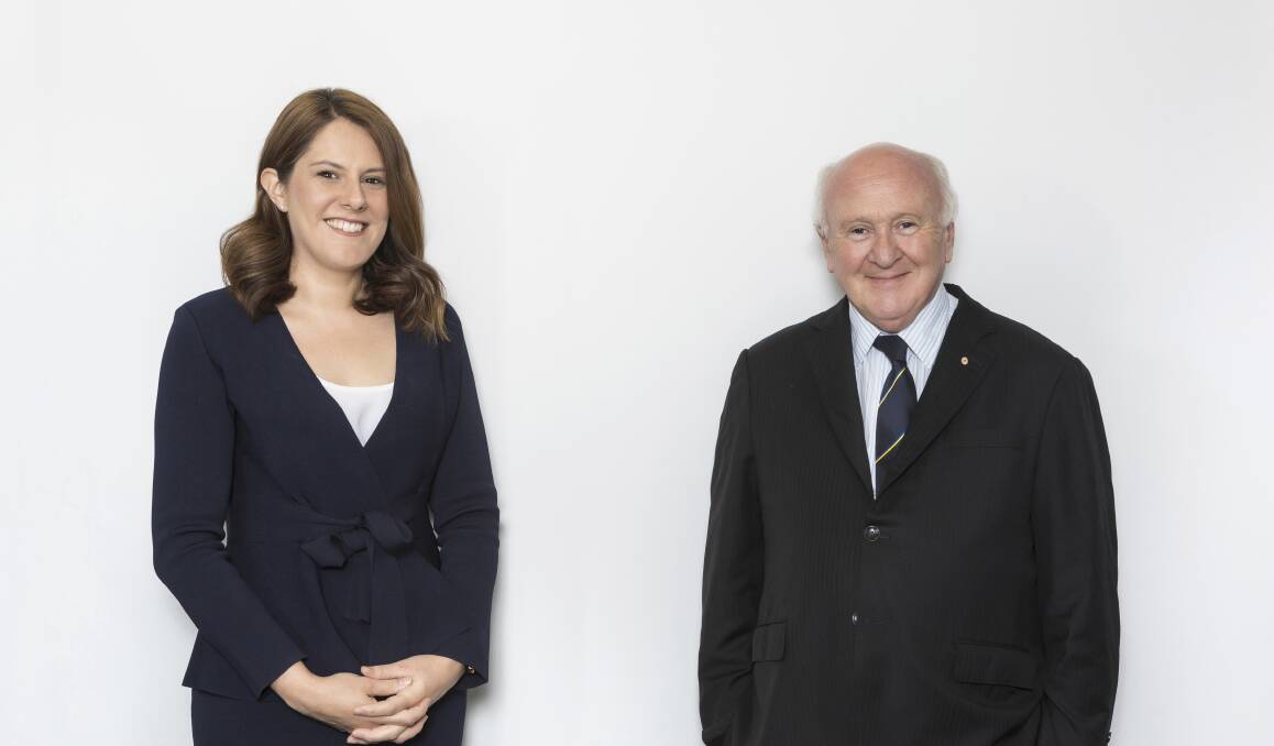 CHANGING: Cappello Rowe partner Sarah Cappello with Hunt and Hunt Lawyers managing partner Jim Harrowell AM. PHOTO: Supplied 