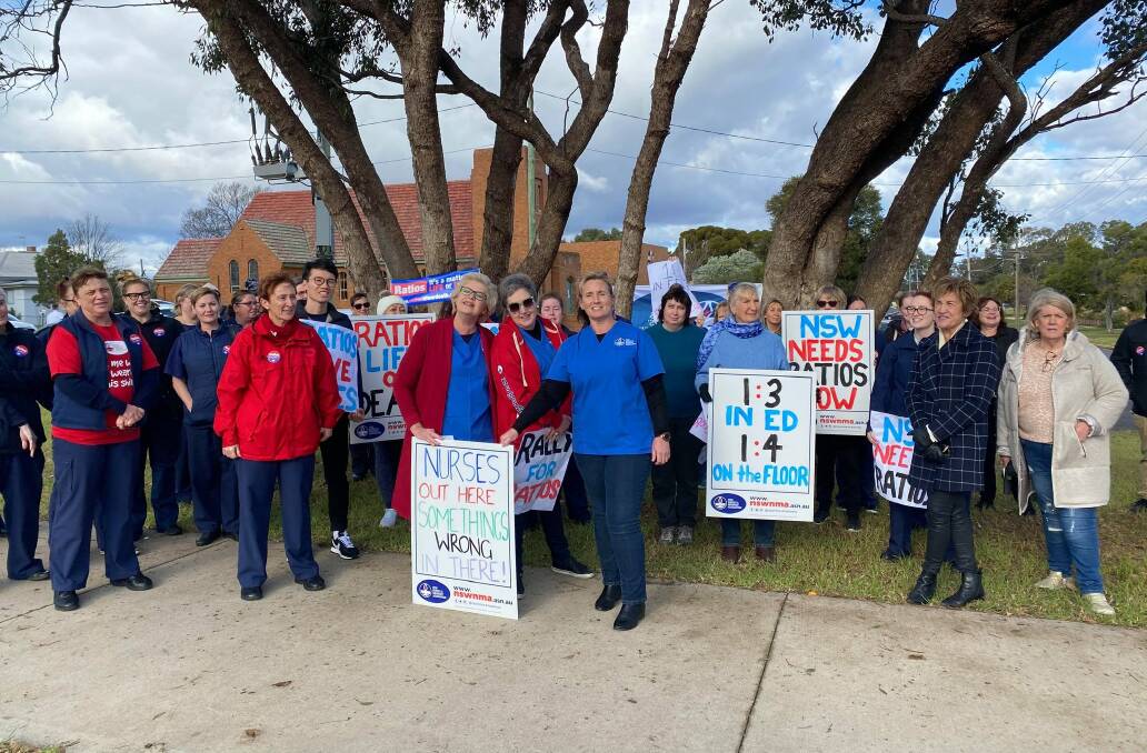 ONE NURSE, FOUR PATIENTS: Griffith nurses rally with Member for Murray Helen Dalton in Griffith on Friday. PHOTO: Lizzie Gracie