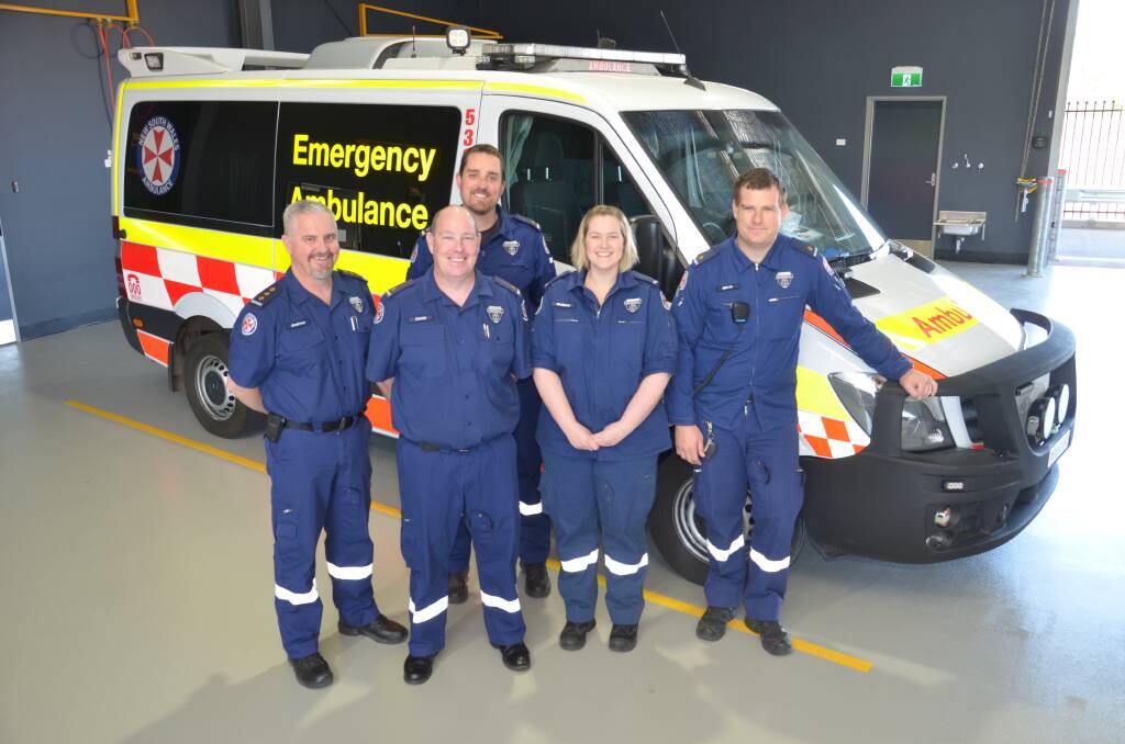 NEW DIGS: Acting Inspector Andrew Long, station officer David Nolan, station officer Nathan O'Brien, paramedic Melissa Burrow and Leeton station officer Mitch Thomas. Picture: Declan Rurenga