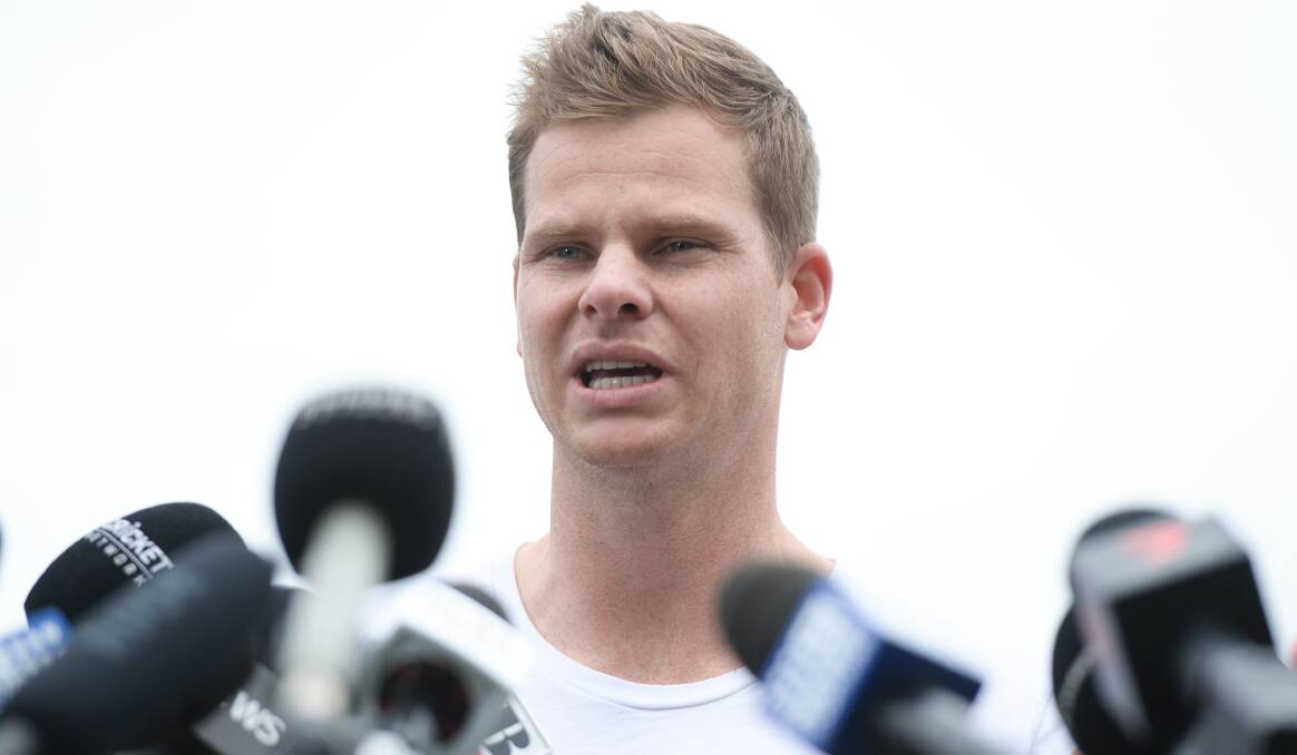 CHALLENGE: Steve Smith faces the media, Barry Kemp wonders if he should be allowed to play again. Picture: AAP Image/Paul Braven