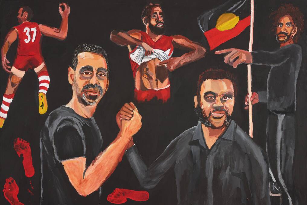 Archibald Prize winner "Stand strong for who you are" by Vincent Namatjira, depicting Adam Goodes.
