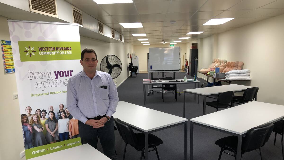 QUIET: Western Riverina Community College's executive officer David Martin in the training room on Probert Avenue. The college stopped face-to-face training on March 23. PHOTO: Declan Rurenga