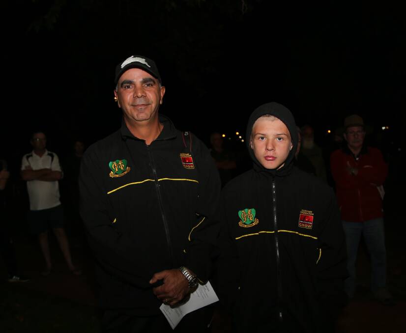 NOT JUST NINE TO THREE: Roger Penrith and Luis Adnum at the 2018 Anzac Day dawn service in Memorial Park.