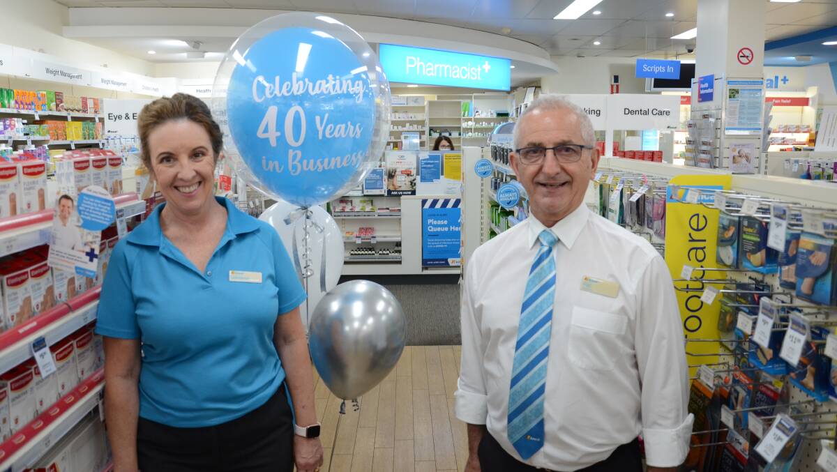 FOUR DECADES: Pat Zirilli (right) and Venessa Connor are celebrating 40 years serving the community at Amcal+ Chemist. PHOTO: Declan Rurenga