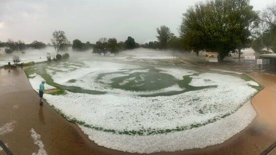 WINTER WONDERLAND: The city's golf course peppered by hail during a January storm. PHOTO: Griffith Golf Club