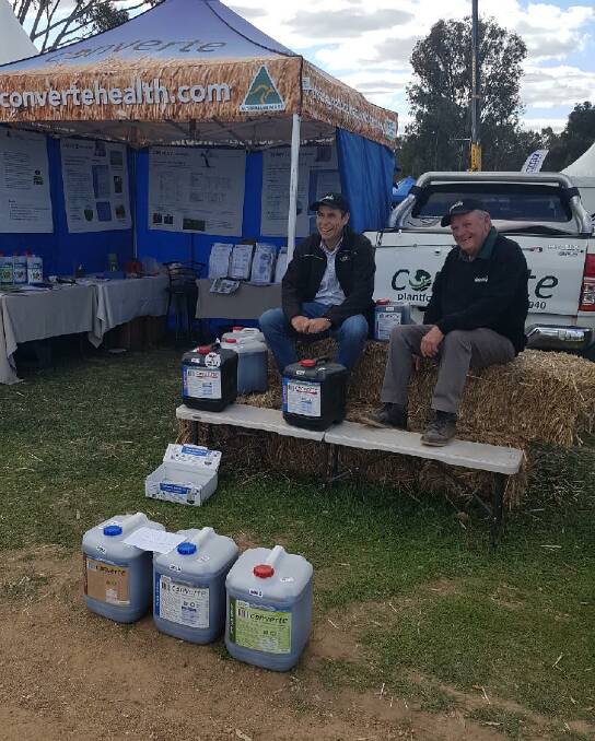 PRODUCT DEVELOPMENT: Converte's managing director John Ridley and Ben Vereker at the Henty Machinery Field Days last year. PHOTO: Contributed