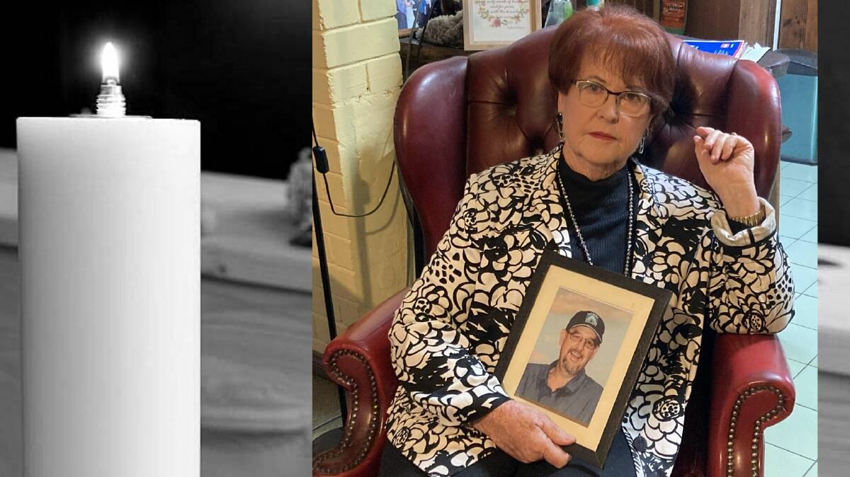WAITING: Gundagai's Jill Jones, with a portrait of her late son, Mark. PHOTO: Supplied