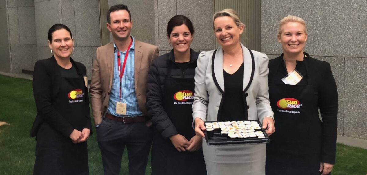 ON SHOW: The SunRice team of Sally Edgar, rice grower Antony Vagg, Jessica Skilbeck and Angela Wakeman with federal Member for Farrer Sussan Ley. Picture: Contributed