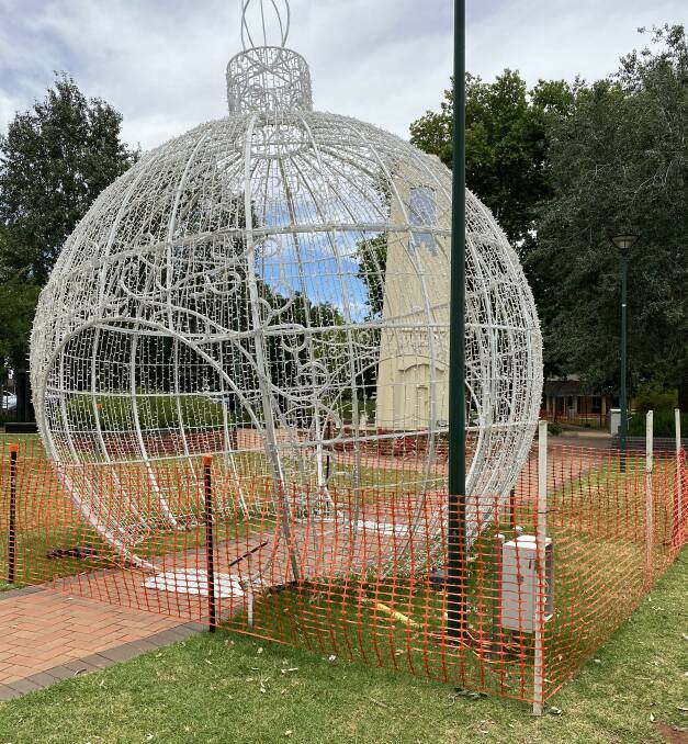 OFF: The giant bauble, and the archway at Memorial Park will be switched off until repairs are made. PHOTO: Supplied