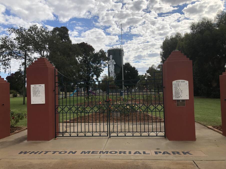 PRIDE OF PLACE: The 15 metre tall soldier resting arms from the front of Whitton's Memorial Park. PHOTO: Declan Rurenga