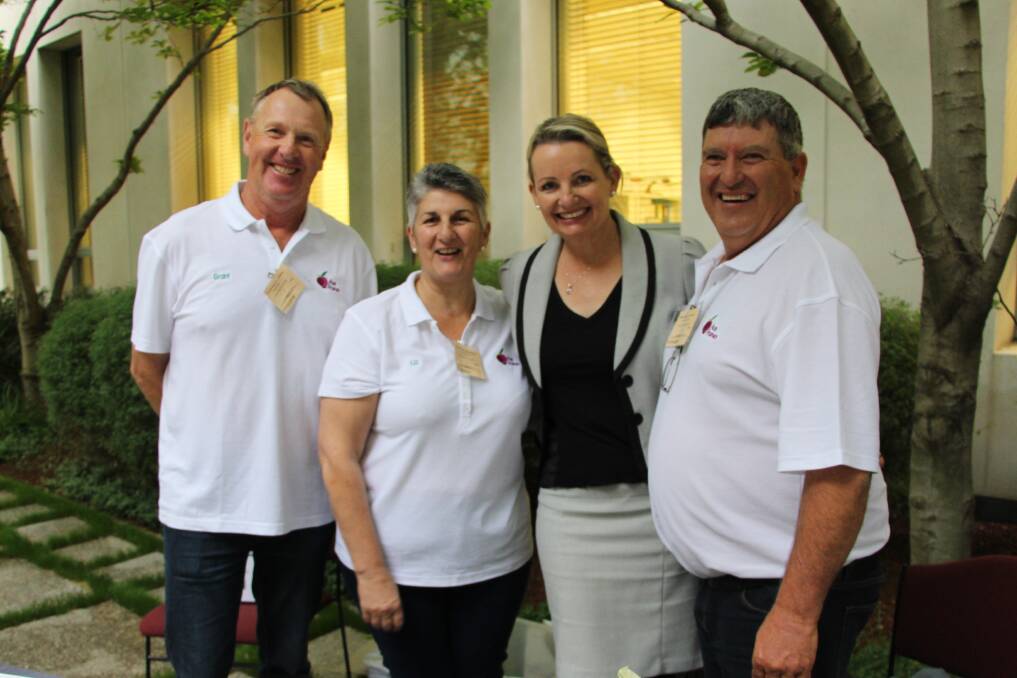 FOOD FAIR: Grant Delves and Liz and Peter Cremasco from the Australian Prune Industry Association with Member for Farrer Sussan Ley. Picture: Contributed