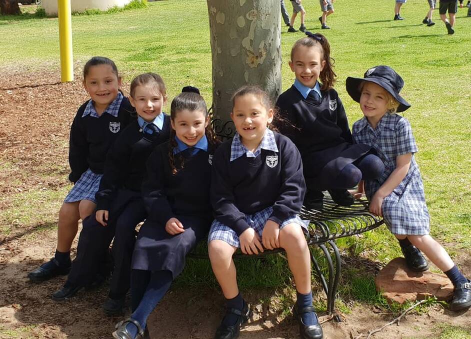ALL TOGETHER NOW: Students across Griffith returned to school this week, including St Mary's Yoogali students Anastasia Ngu, Frankie Flagg, Ziara Carrozza, Layla Ngu, Laura Portolesi, Madelyn Hoskinson. PHOTO: Contributed