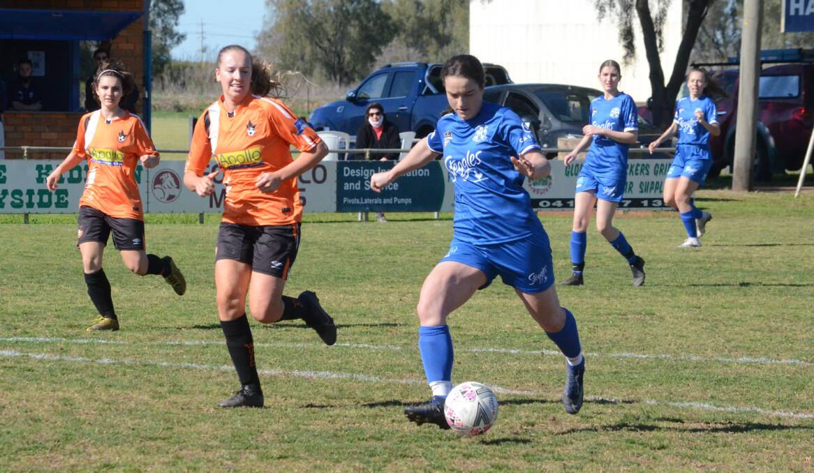 NO PRIZES: Hanwood's Leonard Cup team are top of the tree but won't see any prizes. Pictured is Johane Oberholzer playing in their win against Wagga United in August.