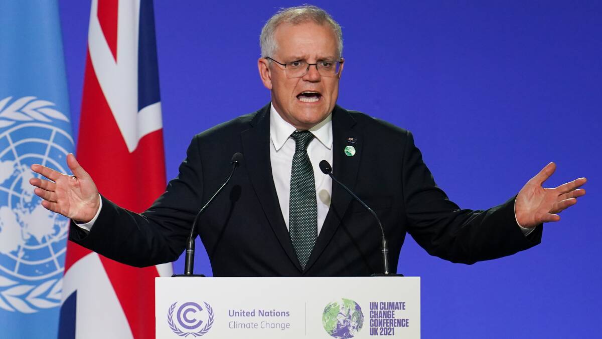 Prime Minister Scott Morrison addresses the Glasgow climate summit. Picture: Getty