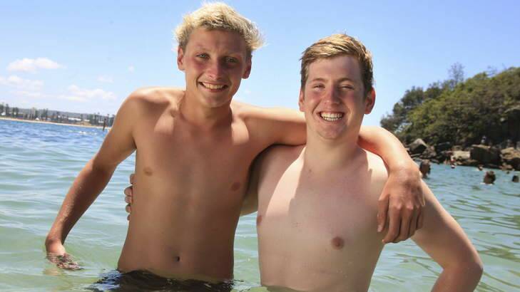 Winner Cormac Guthrie, 14, with friend and runner up Lochie Hines, 18, at Shelley Beach. Photo: James Alcock