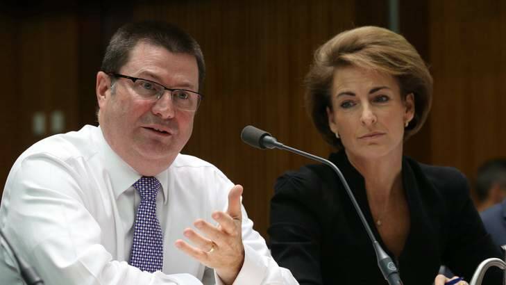 Immigration and Border Protection secretary Martin Bowles with Senator Michaelia Cash during Senate estimates hearings in Canberra. Photo: Andrew Meares