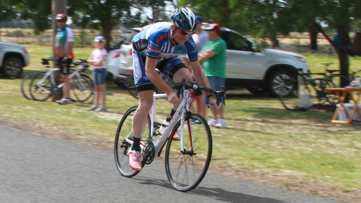 TOO GOOD: Paul Clancy sprints to the line to claim the Griffith Cycle Club's final even for the year, the Hanwood Cup.