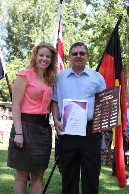 Tumut Shire Citizen of the Year , Phil Barton with Australia Day Ambassador Hannah Campbell-Pegg. Australia Day in Tumut. Picture: Contributed