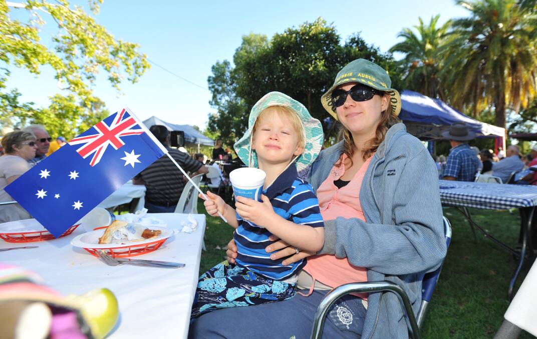 Russell (2) and Laura Brown at the Australia Day Celebrations in Narrandera. Picture: Alastair Brook