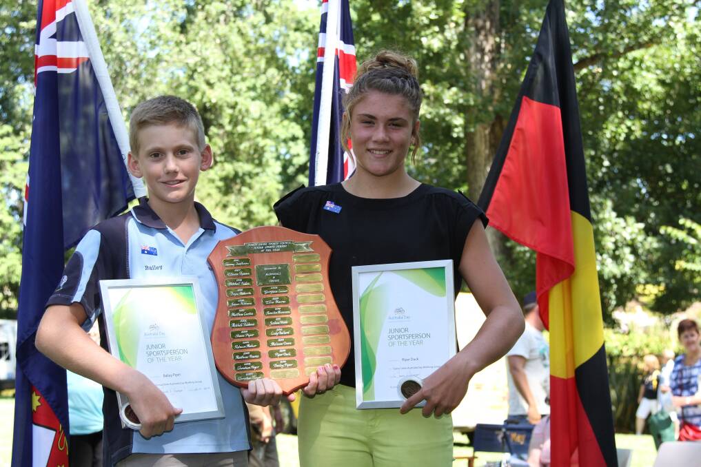 Joint Junior Sports Person of the year winners Bailey Piper and Piper Duck. Australia Day in Tumut. Picture: Contributed