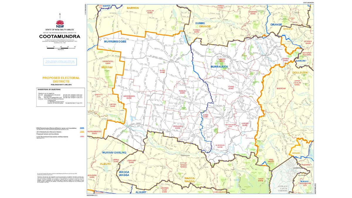 Burrinjuck electorate, currently held by Nationals MP Katrina Hodgkinson, would be renamed Cootamundra. Picture: www.redistribution.nsw.gov.au