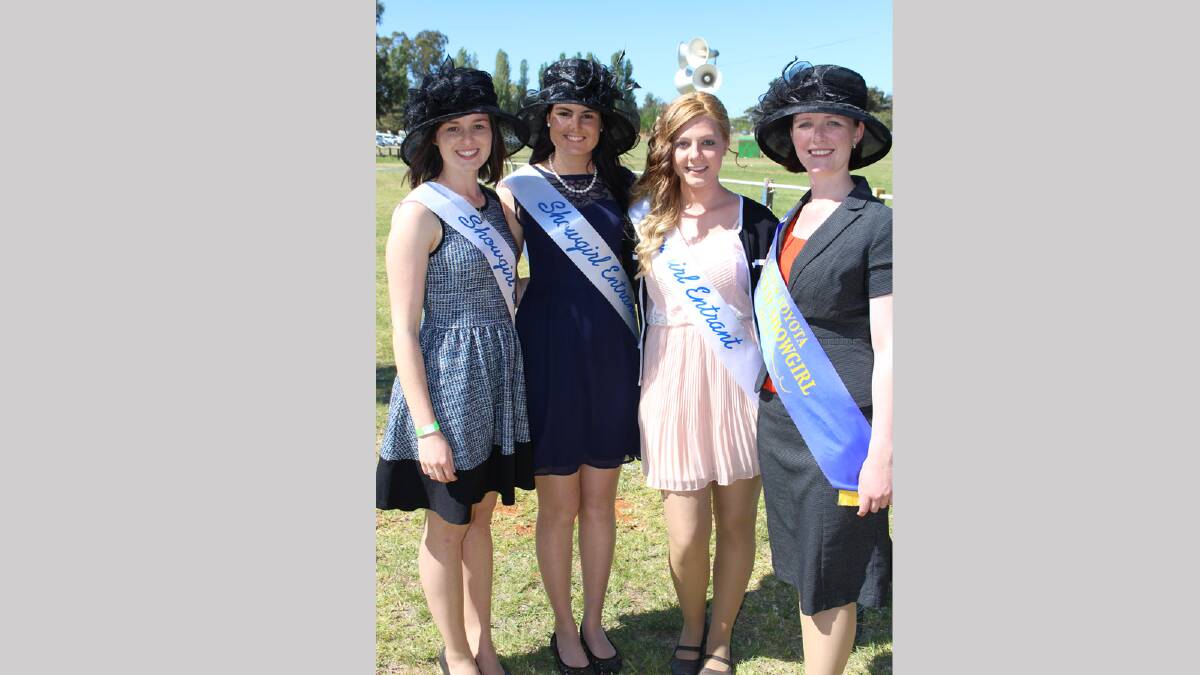 Showgirl entrants Emily Chilvers, Natalie Bourke and Jessica Forbes, with last year's Griffith Showgirl Claire Walker. 