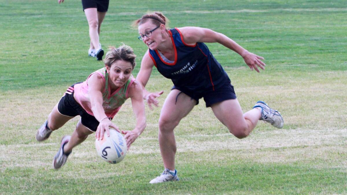 Melinda Bonetti eyes the tryline during the touch football competition in November. Picture: Anthony Stipo